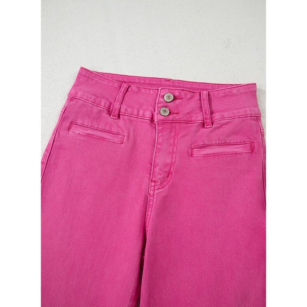 Women's Hot Pink High Waisted Straight Leg Stretchy Trendy Loose Denim Pants - Picture 3 of 6